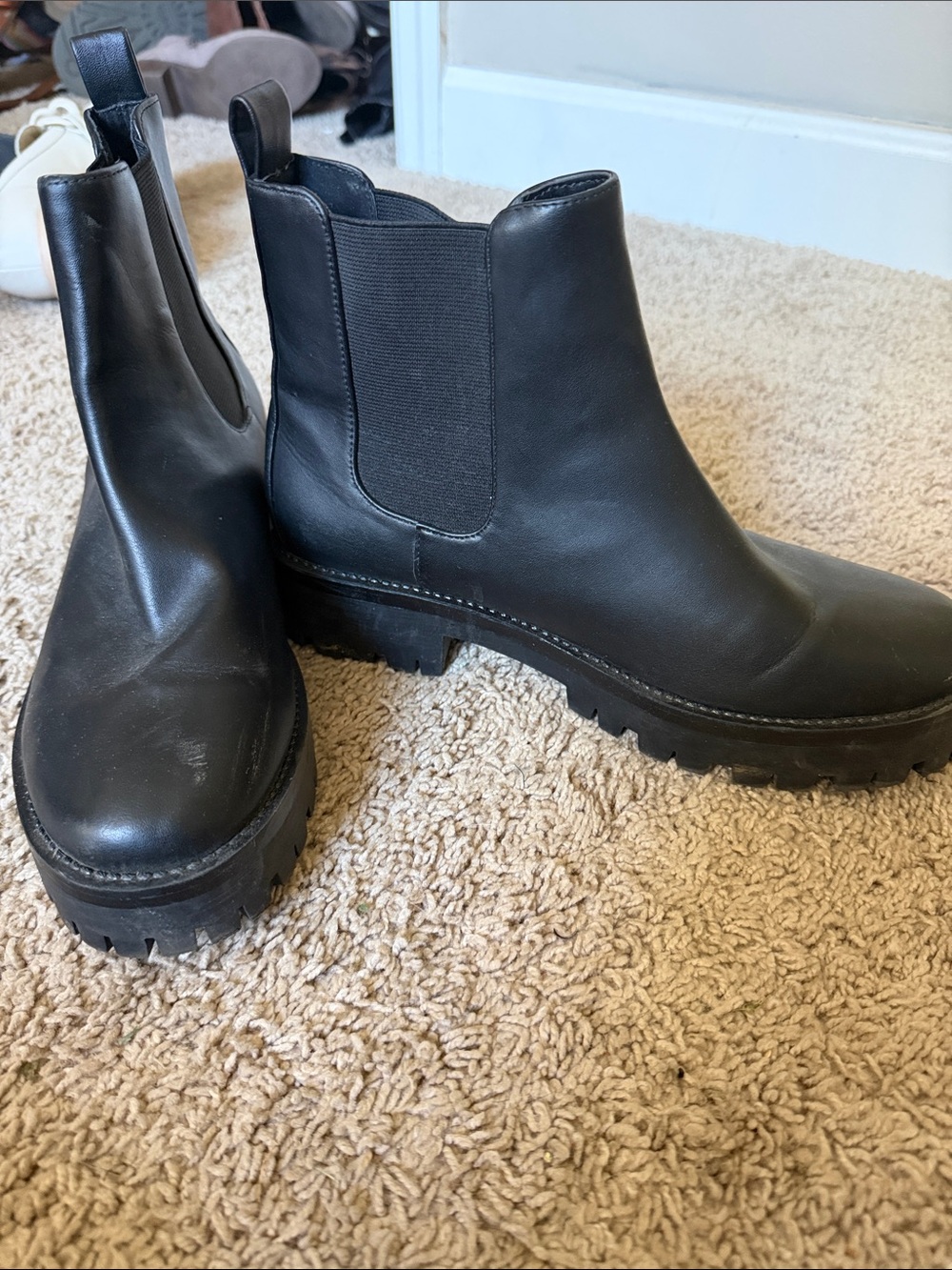 bp Black Leather Chelsea Lug Ankle Boots